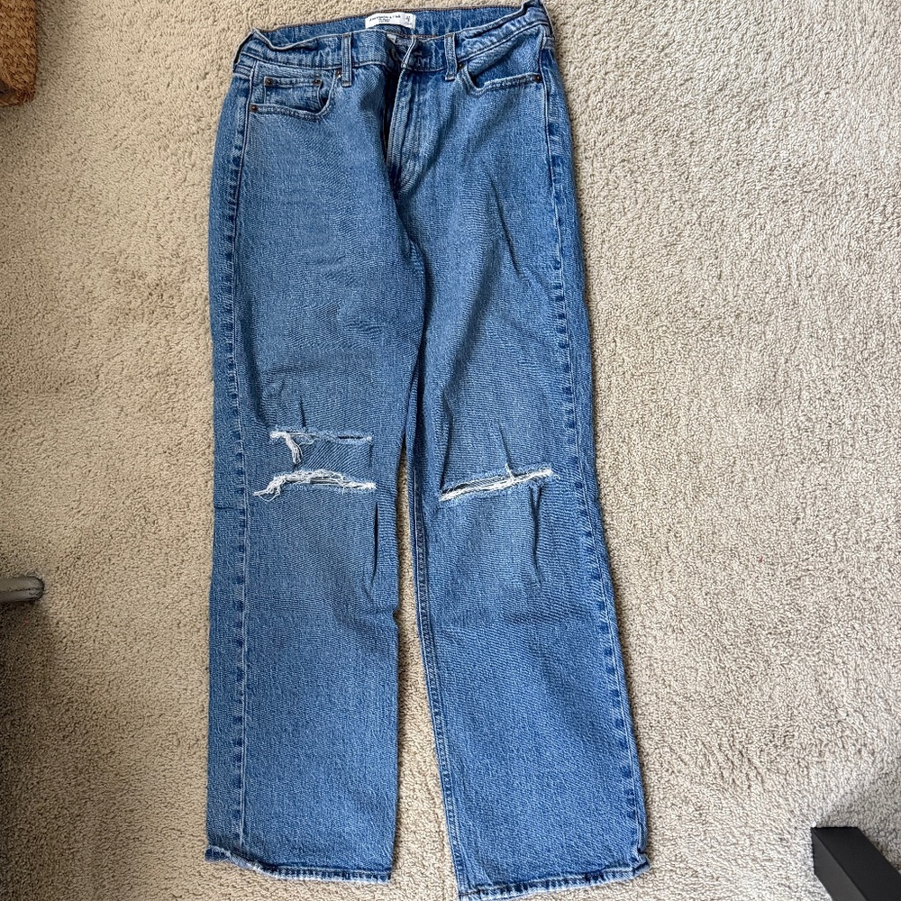 Abercrombie Curve Love Low Rise Baggy Jean- Medium Destroy